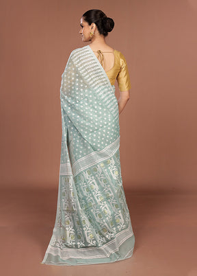 Blue Jamdani Cotton Saree Without Blouse Piece
