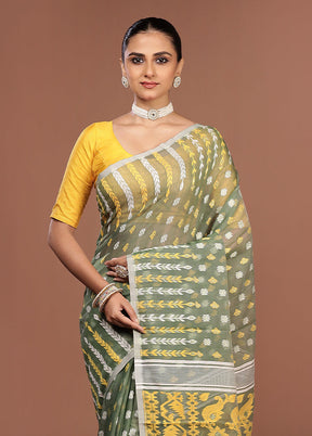 Green Jamdani Cotton Saree Without Blouse Piece