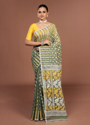 Green Jamdani Cotton Saree Without Blouse Piece