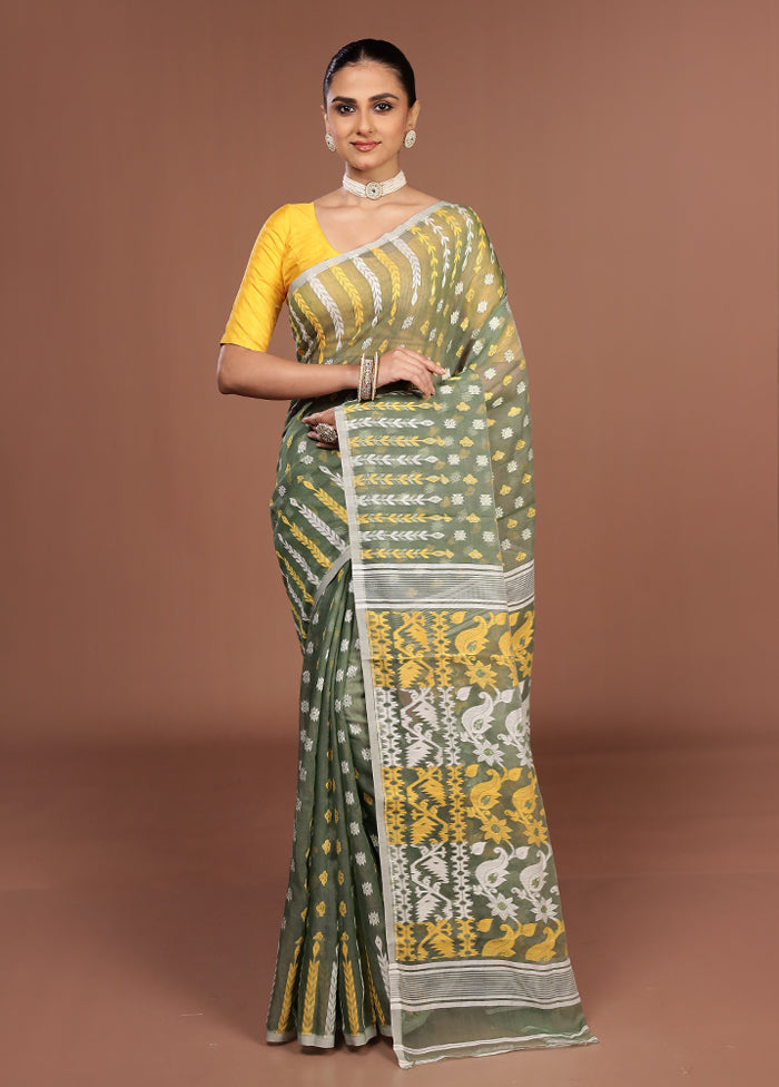 Green Jamdani Cotton Saree Without Blouse Piece