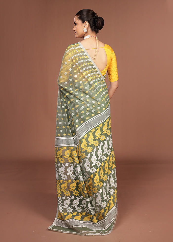 Green Jamdani Cotton Saree Without Blouse Piece