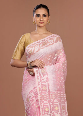 Pink Jamdani Cotton Saree Without Blouse Piece