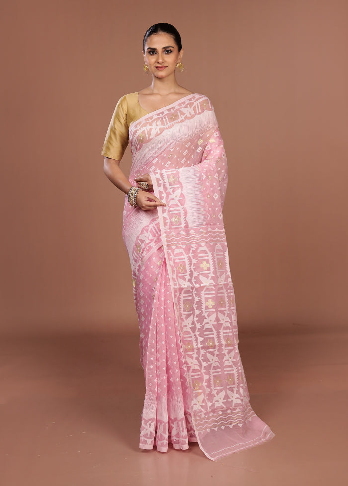 Pink Jamdani Cotton Saree Without Blouse Piece