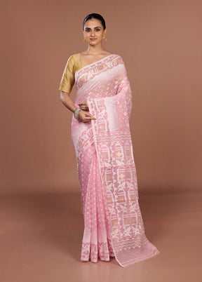 Pink Jamdani Cotton Saree Without Blouse Piece