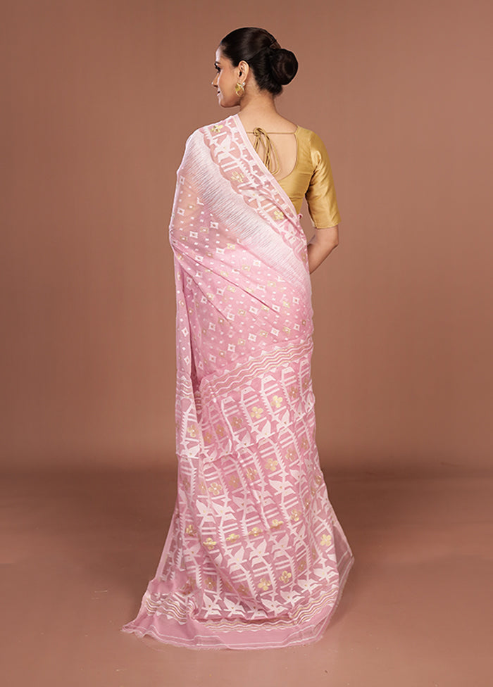 Pink Jamdani Cotton Saree Without Blouse Piece