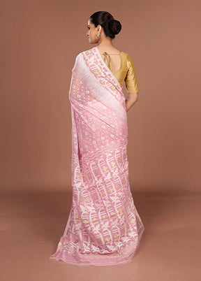 Pink Jamdani Cotton Saree Without Blouse Piece
