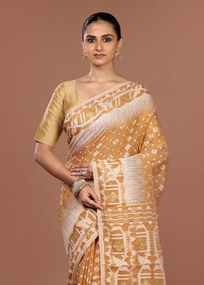 Cream Jamdani Cotton Saree Without Blouse Piece