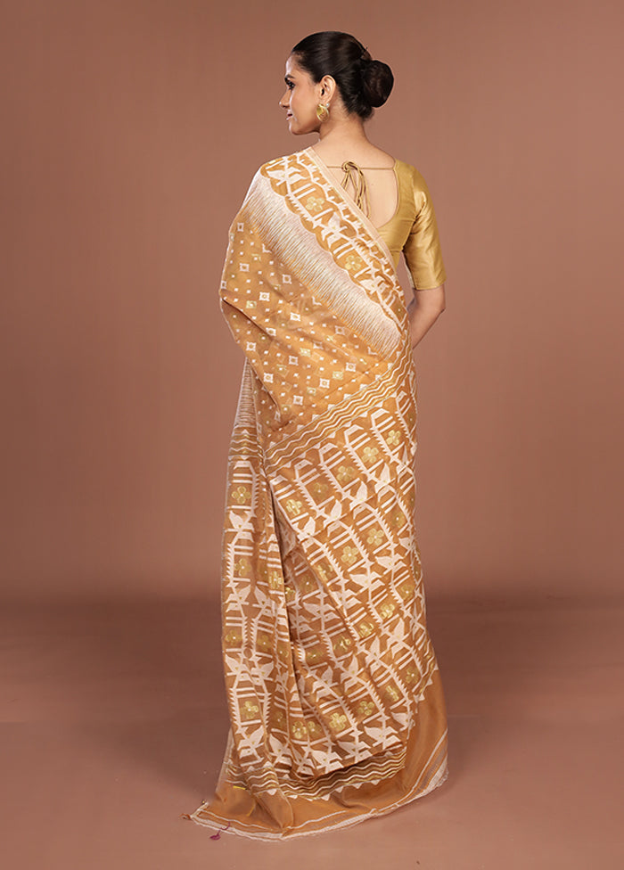 Cream Jamdani Cotton Saree Without Blouse Piece