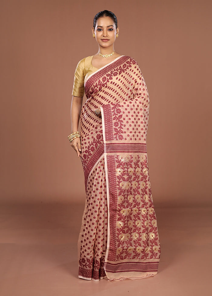 Cream Jamdani Cotton Saree Without Blouse Piece