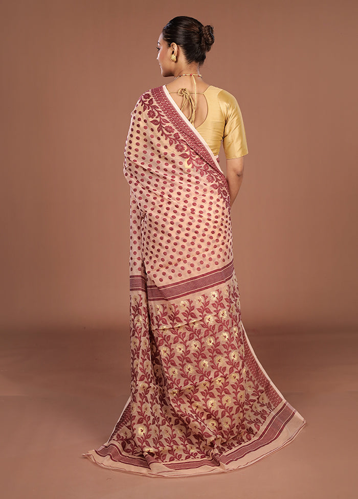 Cream Jamdani Cotton Saree Without Blouse Piece