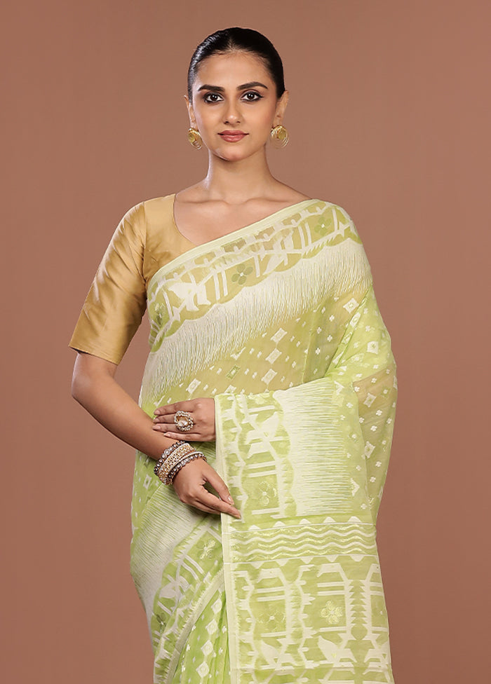 Green Jamdani Cotton Saree Without Blouse Piece