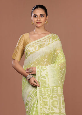 Green Jamdani Cotton Saree Without Blouse Piece