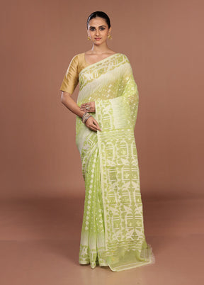 Green Jamdani Cotton Saree Without Blouse Piece