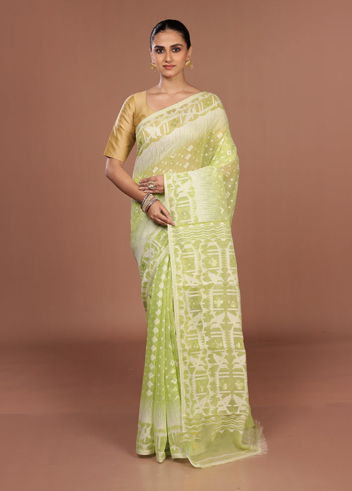 Green Jamdani Cotton Saree Without Blouse Piece