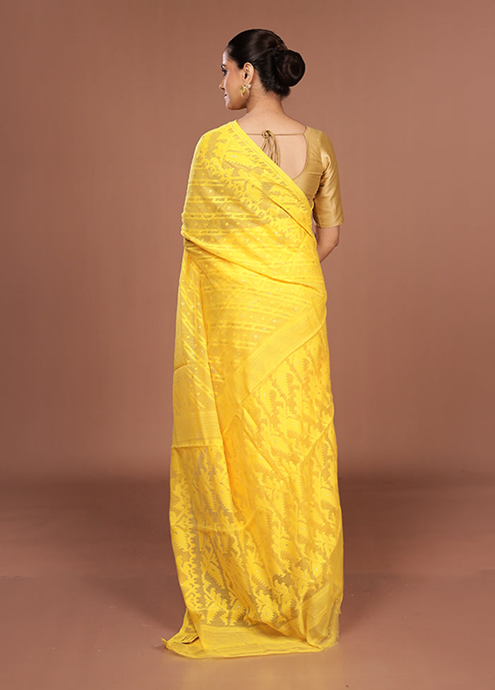 Yellow Jamdani Cotton Saree Without Blouse Piece