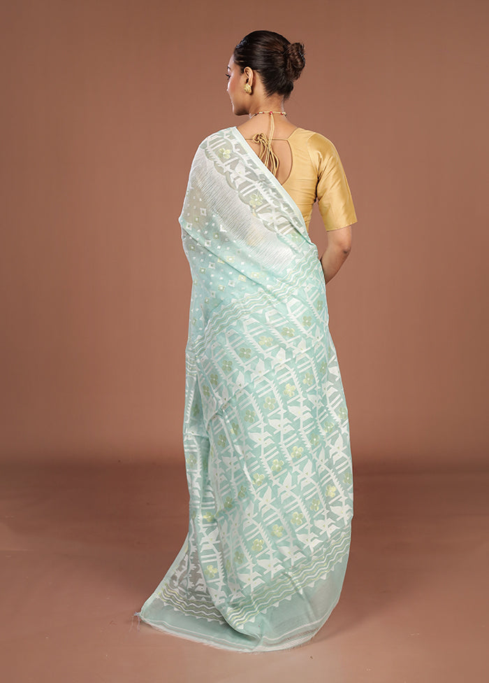Blue Jamdani Cotton Saree Without Blouse Piece
