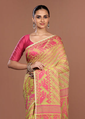 Green Jamdani Cotton Saree Without Blouse Piece