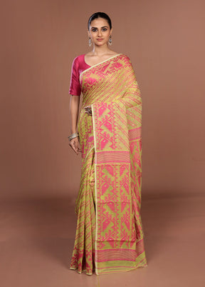 Green Jamdani Cotton Saree Without Blouse Piece