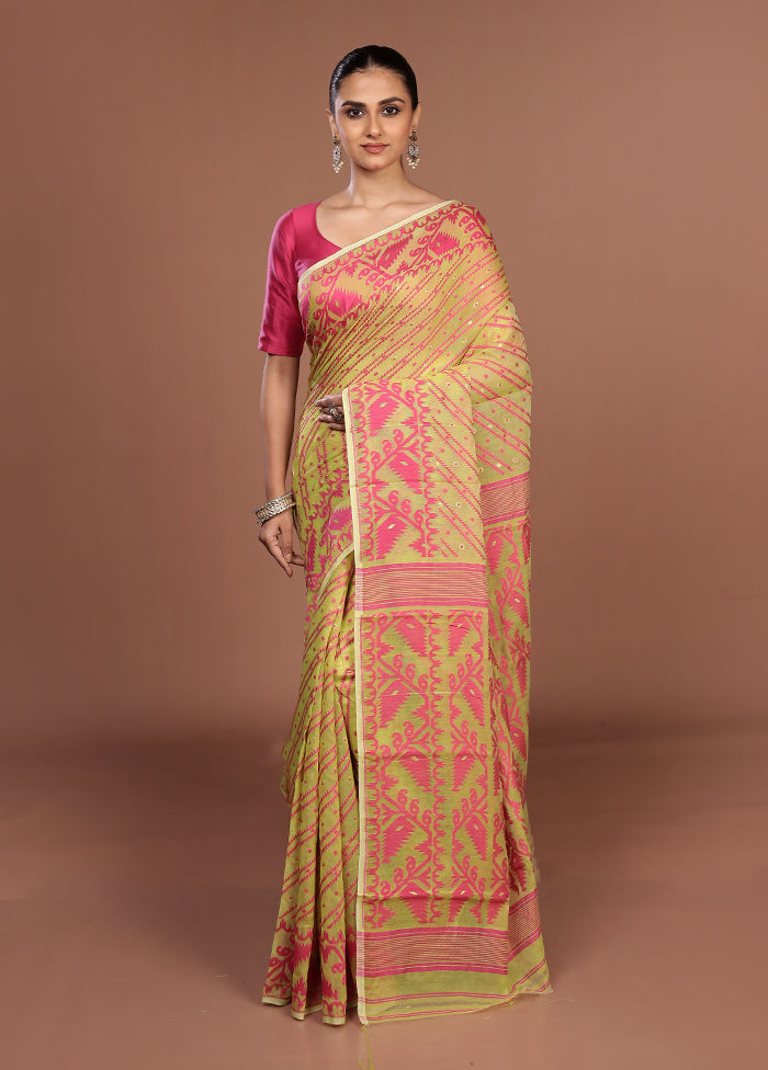 Green Jamdani Cotton Saree Without Blouse Piece