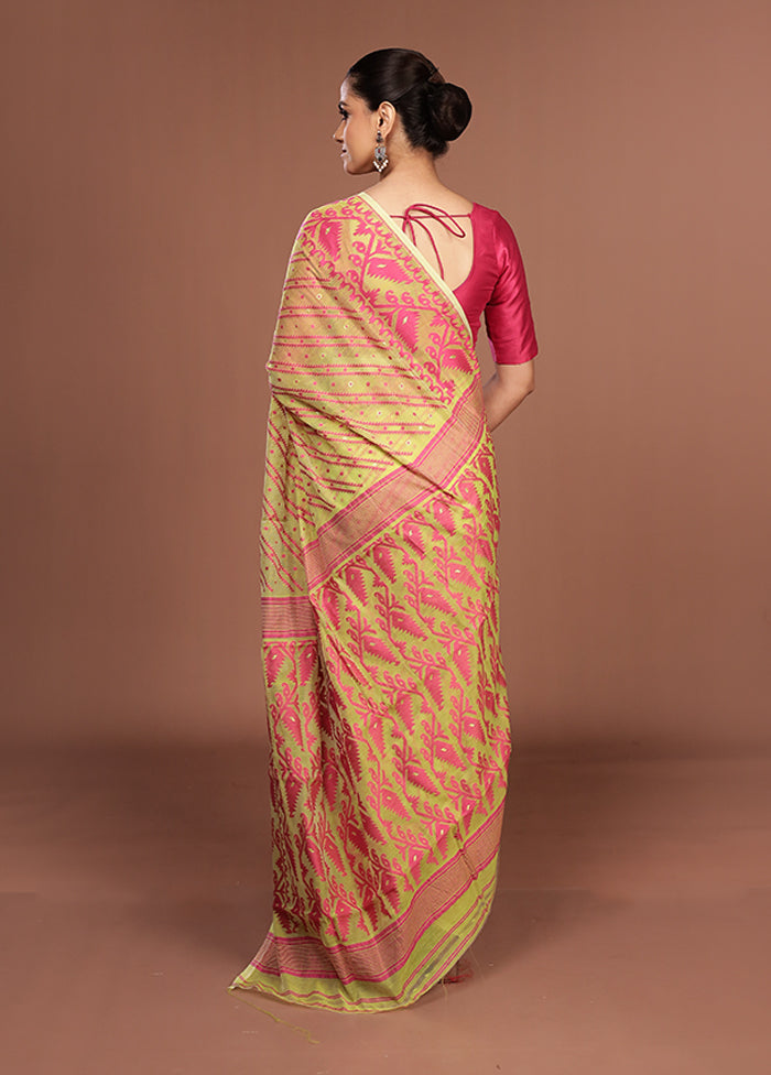 Green Jamdani Cotton Saree Without Blouse Piece