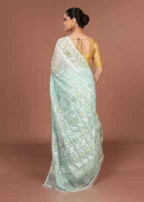 Blue Jamdani Cotton Saree Without Blouse Piece