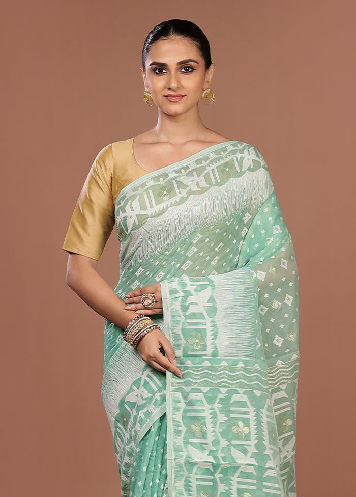 Green Jamdani Cotton Saree Without Blouse Piece