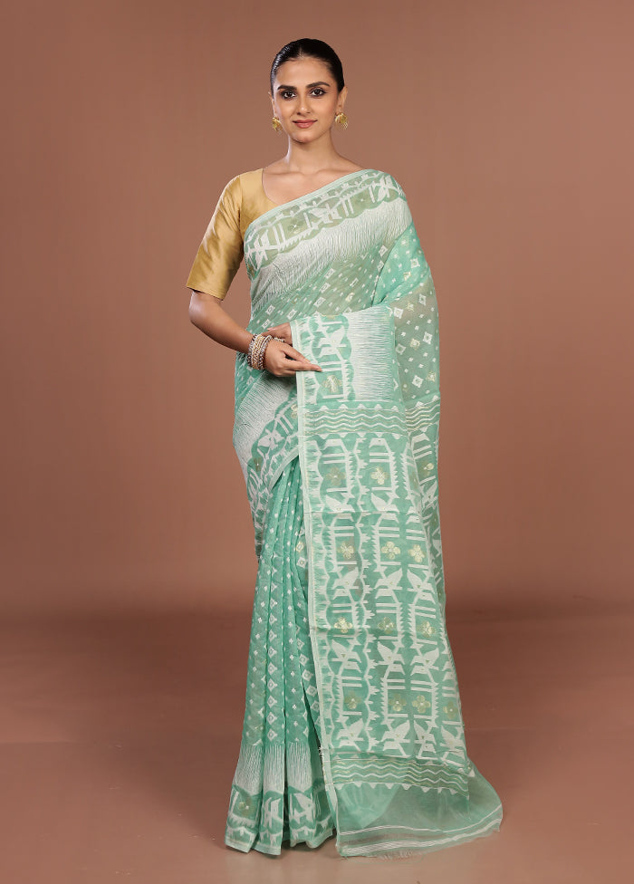 Green Jamdani Cotton Saree Without Blouse Piece