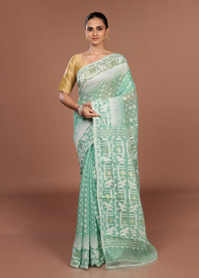 Green Jamdani Cotton Saree Without Blouse Piece