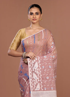 Pink Jamdani Cotton Saree Without Blouse Piece