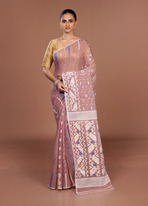 Pink Jamdani Cotton Saree Without Blouse Piece