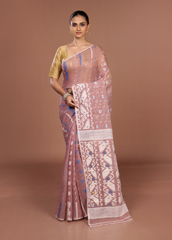 Pink Jamdani Cotton Saree Without Blouse Piece