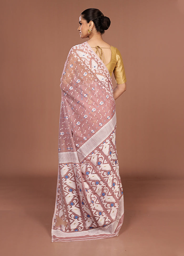 Pink Jamdani Cotton Saree Without Blouse Piece