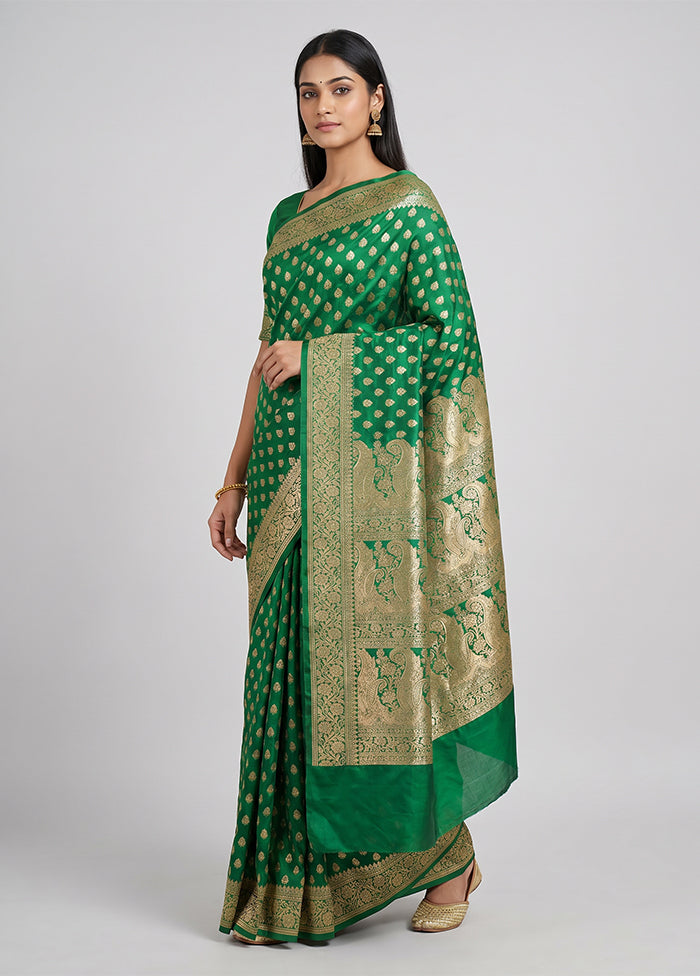 Green Handloom Banarasi Pure Silk Saree With Blouse Piece