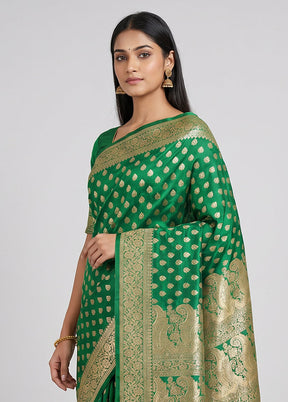 Green Handloom Banarasi Pure Silk Saree With Blouse Piece