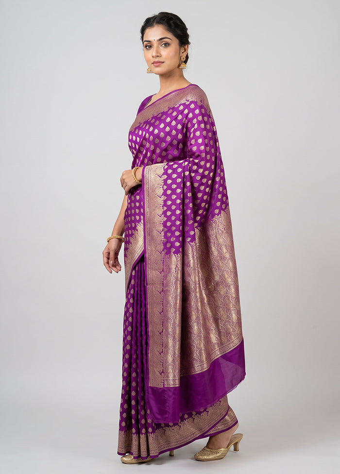 Purple Handloom Banarasi Pure Silk Saree With Blouse Piece