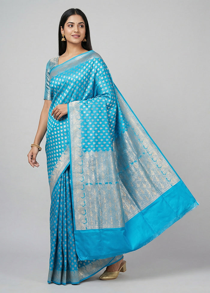 Blue Handloom Banarasi Pure Silk Saree With Blouse Piece