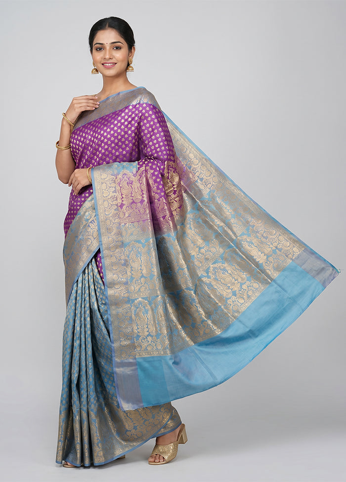 Purple Handloom Banarasi Pure Silk Saree With Blouse Piece
