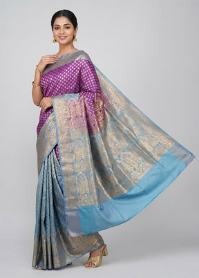 Purple Handloom Banarasi Pure Silk Saree With Blouse Piece