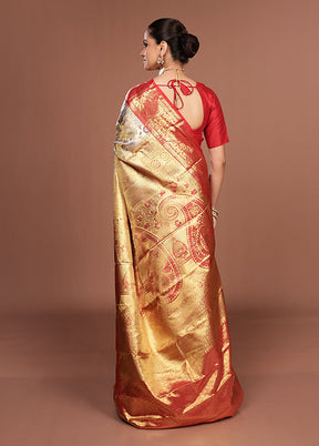 Cream Handloom Kanchipuram Pure Silk Saree With Blouse Piece