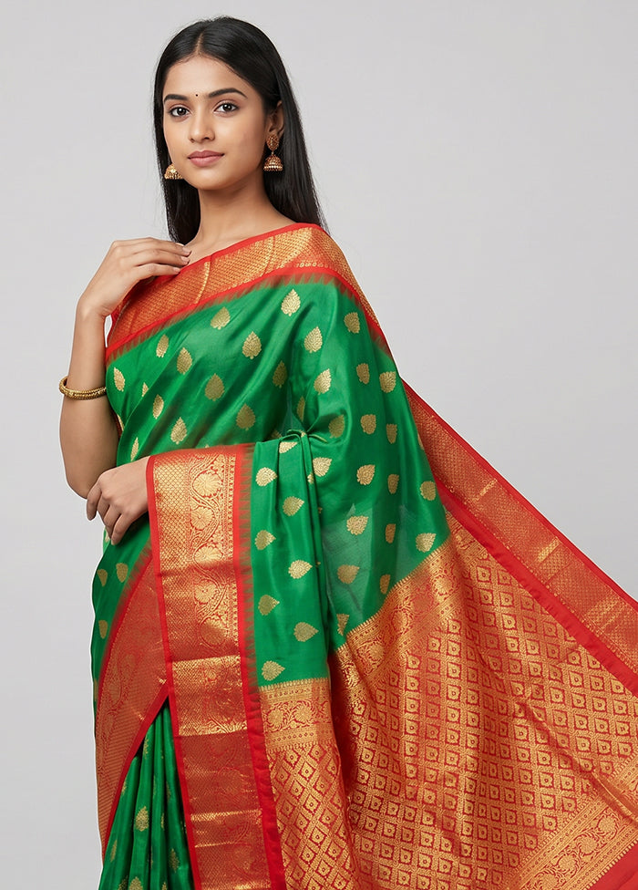 Green Handloom Kanchipuram Pure Silk Saree With Blouse Piece