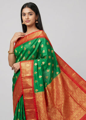 Green Handloom Kanchipuram Pure Silk Saree With Blouse Piece