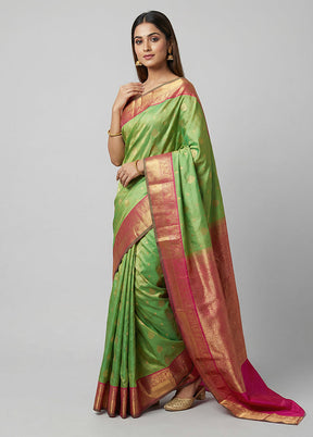 Green Handloom Kanchipuram Pure Silk Saree With Blouse Piece