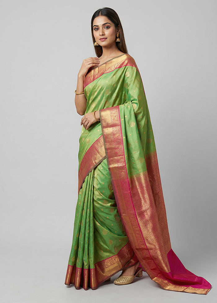 Green Handloom Kanchipuram Pure Silk Saree With Blouse Piece