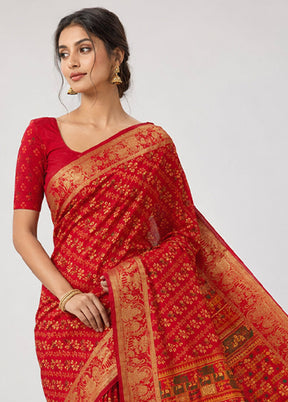 Red Printed Pure Silk Saree Without Blouse Piece