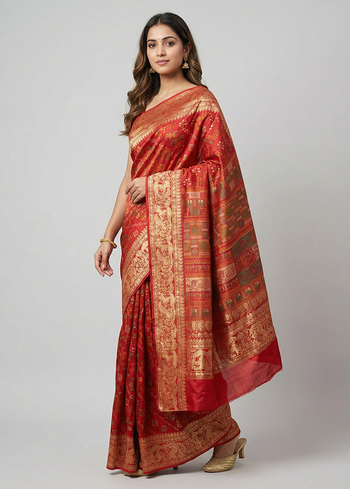 Pink Printed Silk Saree Without Blouse Piece