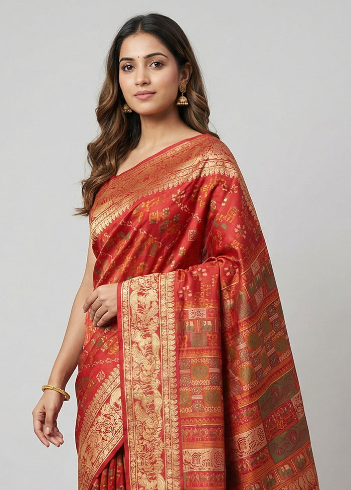 Pink Printed Silk Saree Without Blouse Piece