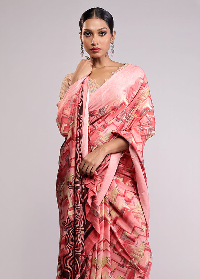 Pink Chiffon Silk Saree With Blouse Piece