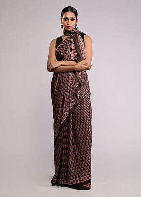Brown Chiffon Silk Saree With Blouse Piece