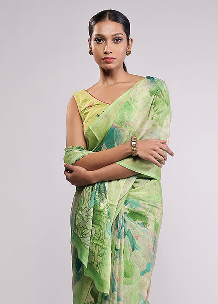 Green Chiffon Silk Saree With Blouse Piece