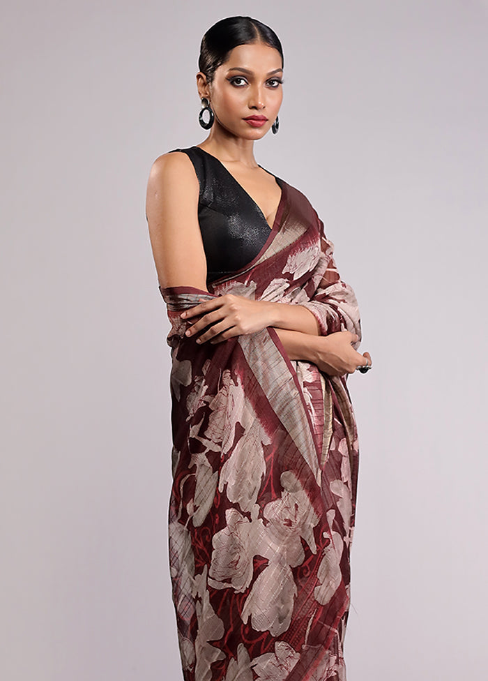 Brown Chiffon Silk Saree With Blouse Piece